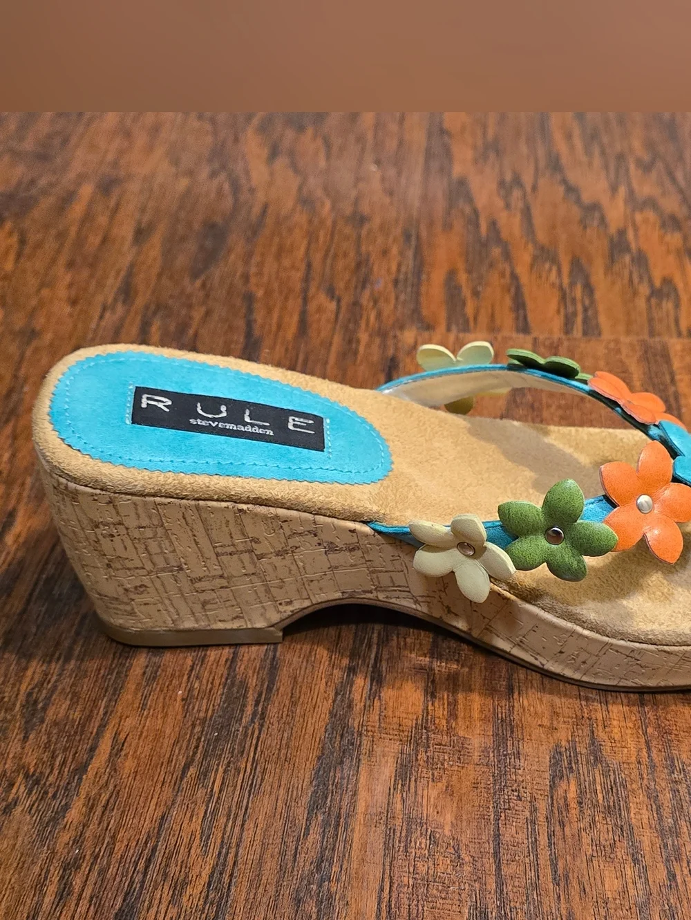 Steve Madden Women Cork Platform Wedge Sandals Sz 7 Flowers Vacation Resort Boho - Picture 4 of 9